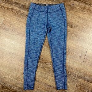 Title Nine Leggings Women M Blue Crop Running Striped Zip Pocket Activewear